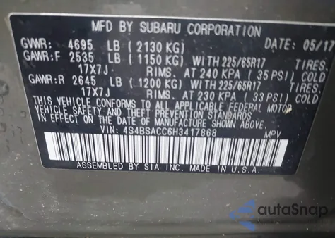 2017 Subaru Outback 2.5I Premium z USA, uszkodzony, nr VIN 4S4BSACC6H3417868